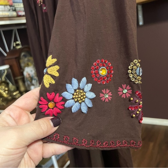 Double D Ranch Brown Embroidered Cotton Dress Size Small - Picture 7 of 11